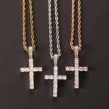Iced Zircon Baguette Cross Chain Men's Hip hop Jewelry Silver CZ Pendant