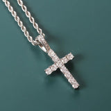 Iced Zircon Baguette Cross Chain Men's Hip hop Jewelry Silver CZ Pendant