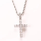 Iced Zircon Baguette Cross Chain Men's Hip hop Jewelry Silver CZ Pendant