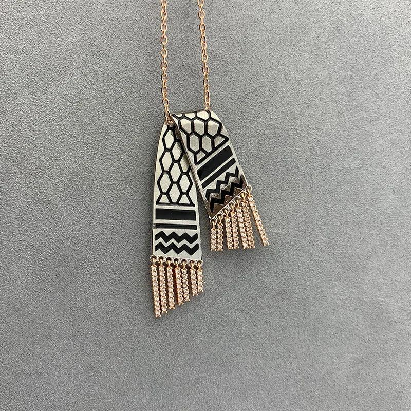 Vintage Stainless Steel Pendant Chain Necklaces Zircon Tassel Charm Jewelry Gift