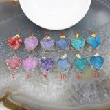 Love Heart Natural Geode Agate Pendant, Druzy Quartz Necklace DIY