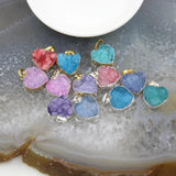 Love Heart Natural Geode Agate Pendant, Druzy Quartz Necklace DIY