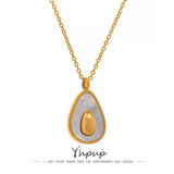 Golden Fruit Pendant Necklace Stainless Steel Avocado Shell Charm