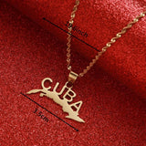 Stainless Steel Cuba Map Flag Pendant Necklace