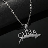 Stainless Steel Cuba Map Flag Pendant Necklace