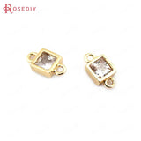 6PCS 18K Brass Zircon Square Connect Charms Jewelry Making Supplies
