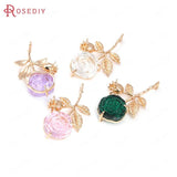 Champagne Brass Glass Rose Flower Connect Charms Pendants