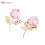 Champagne Brass Glass Rose Flower Connect Charms Pendants