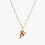 Vintage Pizza Necklace with Red Stone Pendant Long Chain Charms