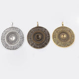 3Pcs Large Filigree Round Medallion Charms Pendant for DIY Necklace Making