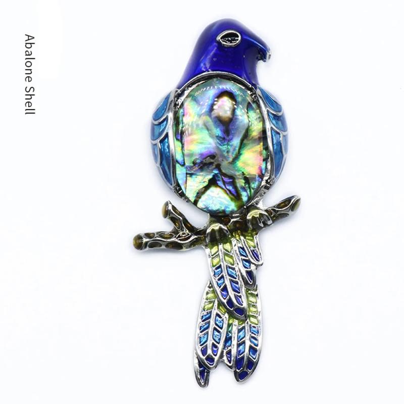 Natural Cloisonne Brooch Pink Crystal Parrot Charm Necklace