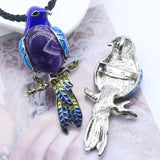 Natural Cloisonne Brooch Pink Crystal Parrot Charm Necklace
