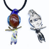 Natural Cloisonne Brooch Pink Crystal Parrot Charm Necklace