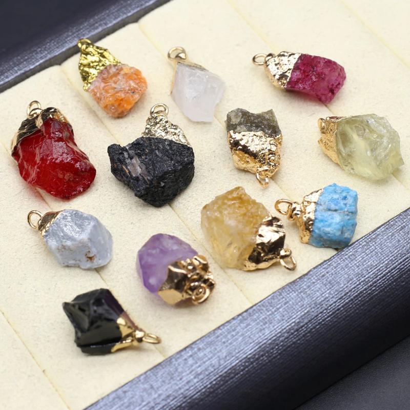 5pcs Rough Quartz Crystal Stone Charms for DIY Jewelry Making