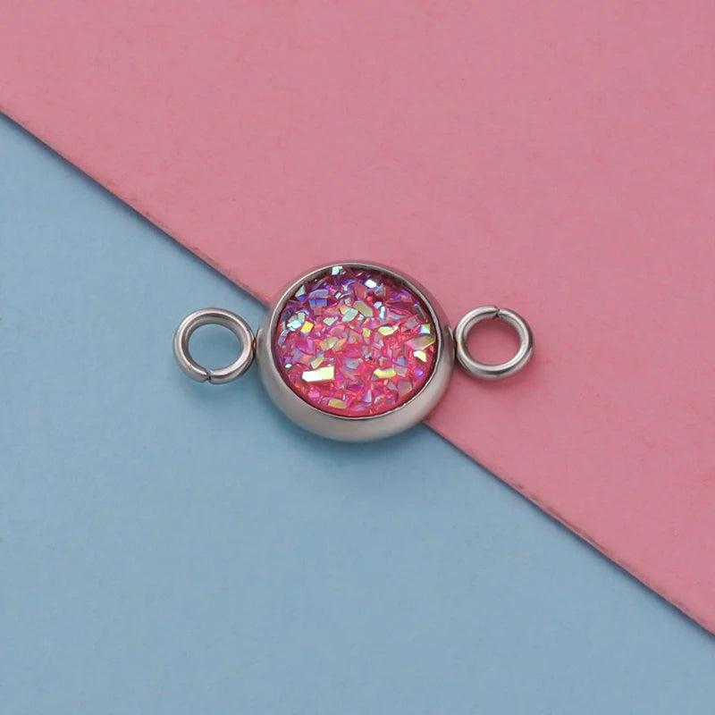 Fnixtar 12mm Stainless Steel Glitter Faux Druzy Resin Charm Connectors