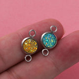 Fnixtar 12mm Stainless Steel Glitter Faux Druzy Resin Charm Connectors
