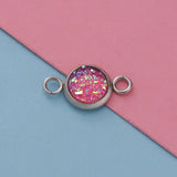 Fnixtar 12mm Stainless Steel Glitter Faux Druzy Resin Charm Connectors