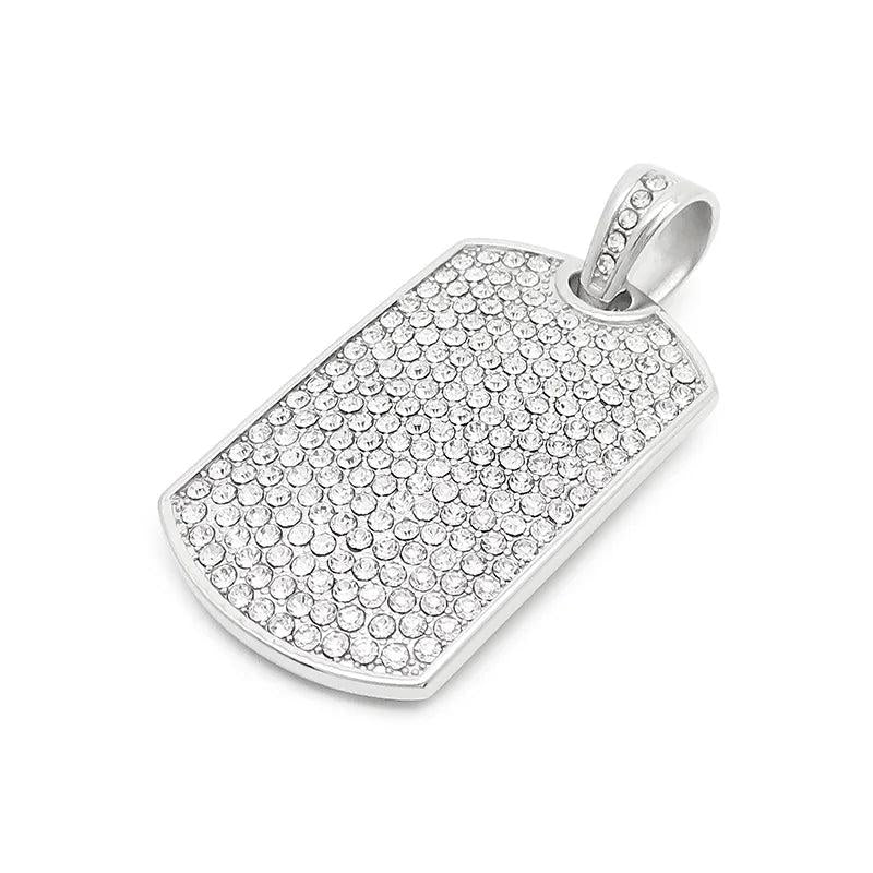 Stone Square Tag Necklace for Men Stainless Steel Hip Hop Necklace