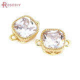 18K Brass Zircon Square Connect Charms Pendants for Jewelry Making