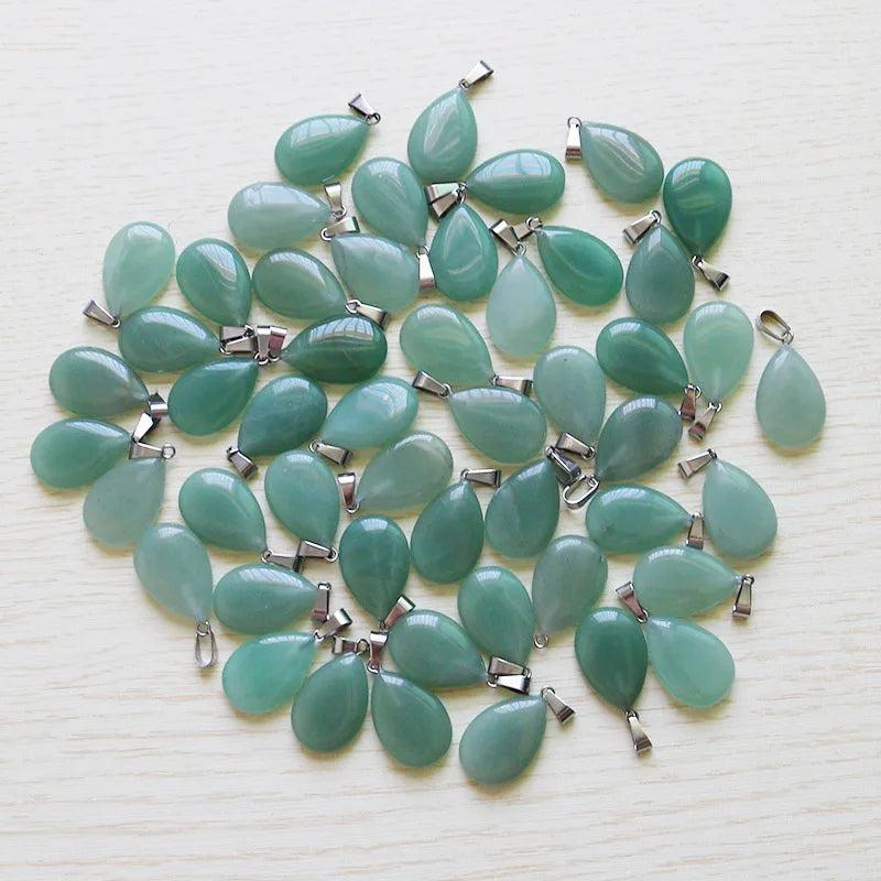 Green Aventurine Stone Beads Water Drop Charms Pendants