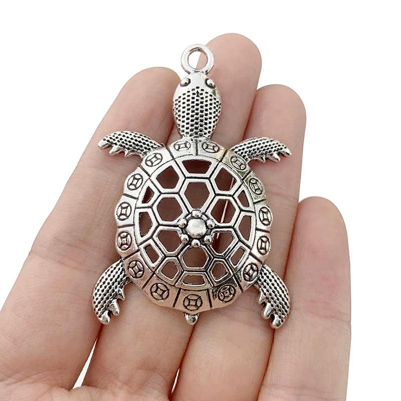 6 Tibetan Silver Hollow Turtle Charms 56x37mm
