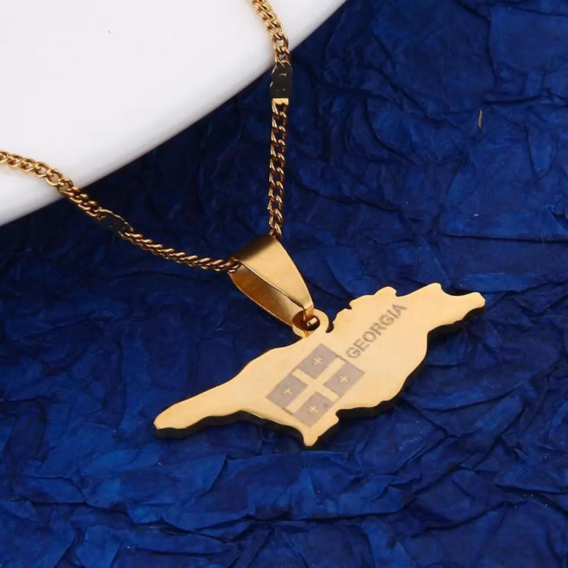Stainless Steel Georgia Map Pendant Necklace Women Charm Jewelry