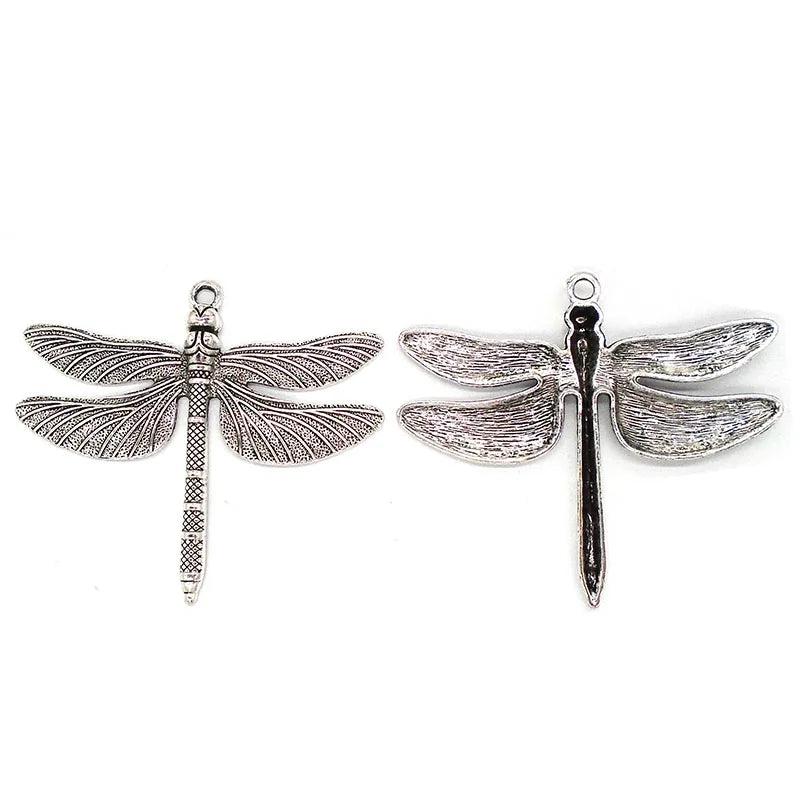 5pcs Antique Silver Large Dragonfly Charms Pendants for Jewelry Making 71x63mm