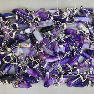 10Pcs Natural Agates Quartz Hexagonal Column Gem Pendants