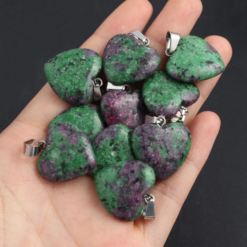 12pcs Epidotes Heart Agates Pendant for DIY Jewelry Making