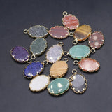 5pc Natural Stone Pendants Flat Oval Lapis Labradorite Charms Jewelry DIY