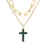 Stainless Steel Double Layer Necklace with Cross Charm