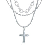 Stainless Steel Double Layer Necklace with Cross Charm