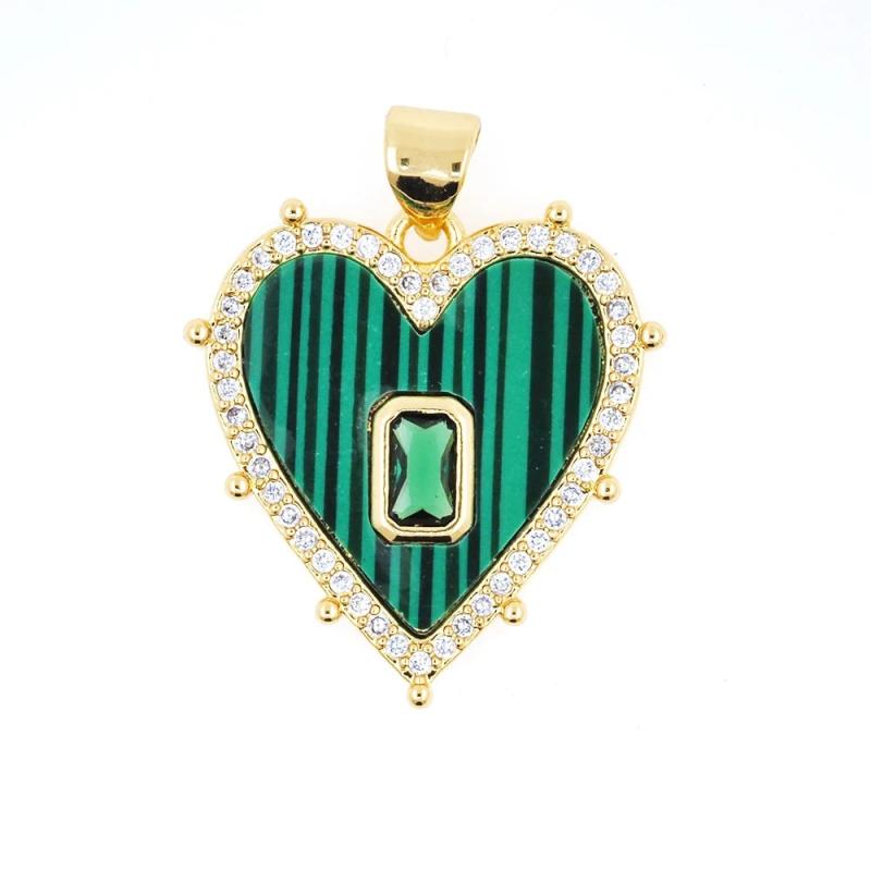 Chalchite Heart Charms Pendant Zircon Plated Couple Necklace