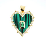 Chalchite Heart Charms Pendant Zircon Plated Couple Necklace