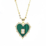 Chalchite Heart Charms Pendant Zircon Plated Couple Necklace