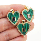 Chalchite Heart Charms Pendant Zircon Plated Couple Necklace