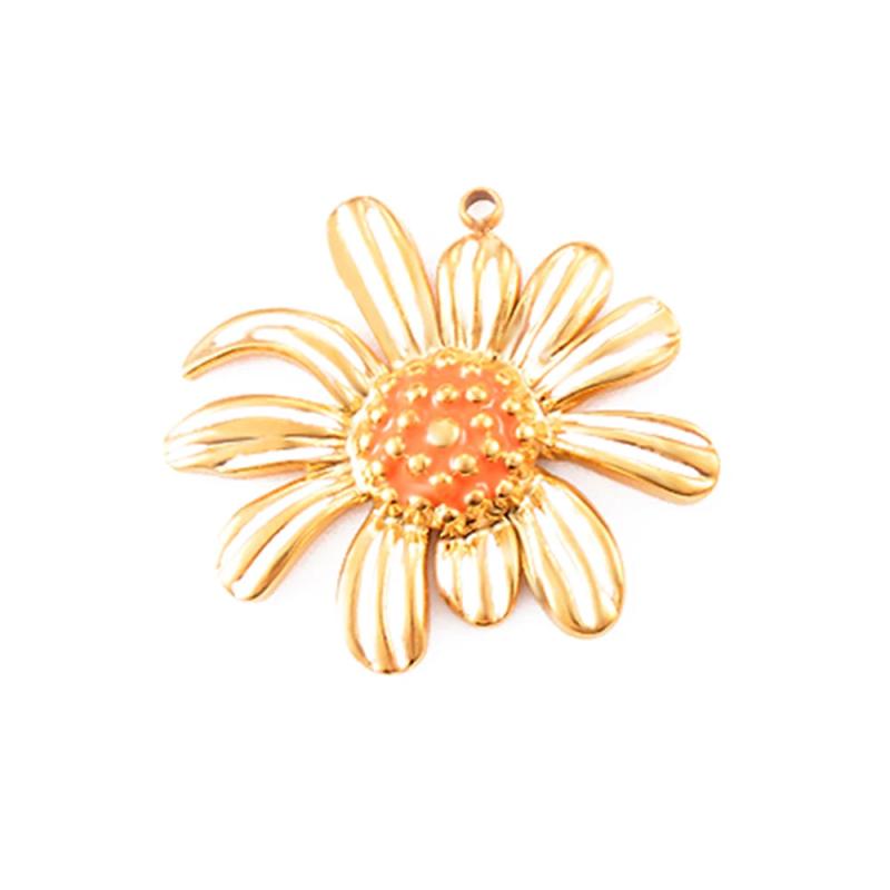 5Pcs Stainless Steel Enamel Sun Flower Chrysanthemum Pendants DIY Jewelry