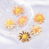 5Pcs Stainless Steel Enamel Sun Flower Chrysanthemum Pendants DIY Jewelry