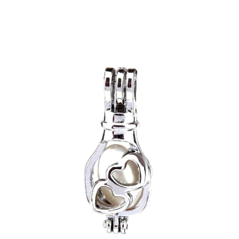 10Pcs Heart Bulb Pearl Cage Locket Aromatherapy Pendant