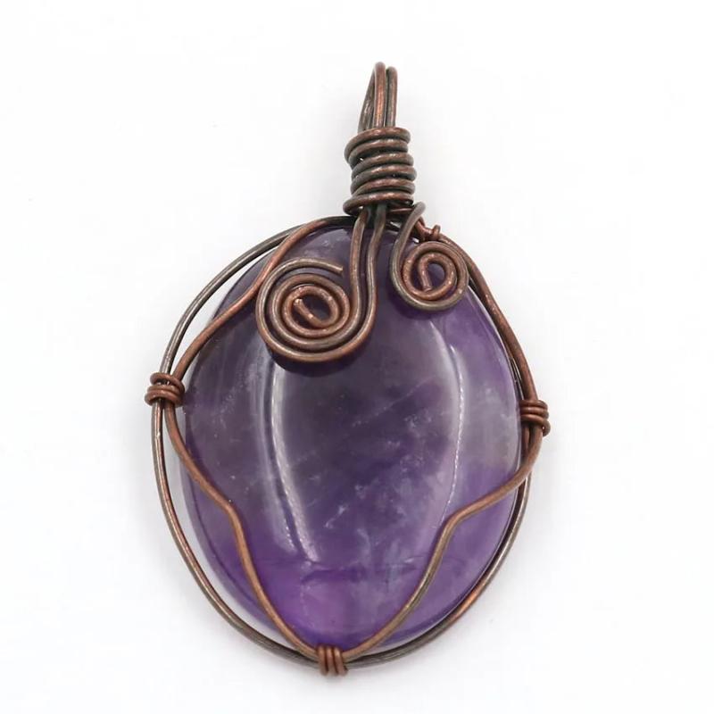 Copper Wire Wrap Amethysts Stone Pendant Agates Charm Jewelry