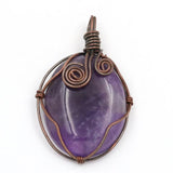 Copper Wire Wrap Amethysts Stone Pendant Agates Charm Jewelry