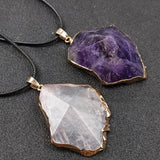 Amethyst Clear Quartz Crystal Pendant Necklace for Women