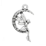 Retail Angel Moon Silver Charm Pendants 25x15mm, 100PCs