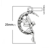Retail Angel Moon Silver Charm Pendants 25x15mm, 100PCs