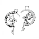 Retail Angel Moon Silver Charm Pendants 25x15mm, 100PCs