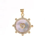 Shell Stone Round Charm Pendant Necklace With Zircon Heart, Women's Jewelry