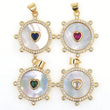 Shell Stone Round Charm Pendant Necklace With Zircon Heart, Women's Jewelry