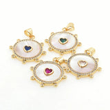 Shell Stone Round Charm Pendant Necklace With Zircon Heart, Women's Jewelry