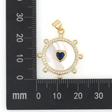 Shell Stone Round Charm Pendant Necklace With Zircon Heart, Women's Jewelry