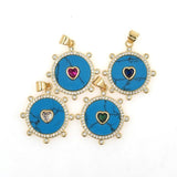 Shell Stone Round Charm Pendant Necklace With Zircon Heart, Women's Jewelry